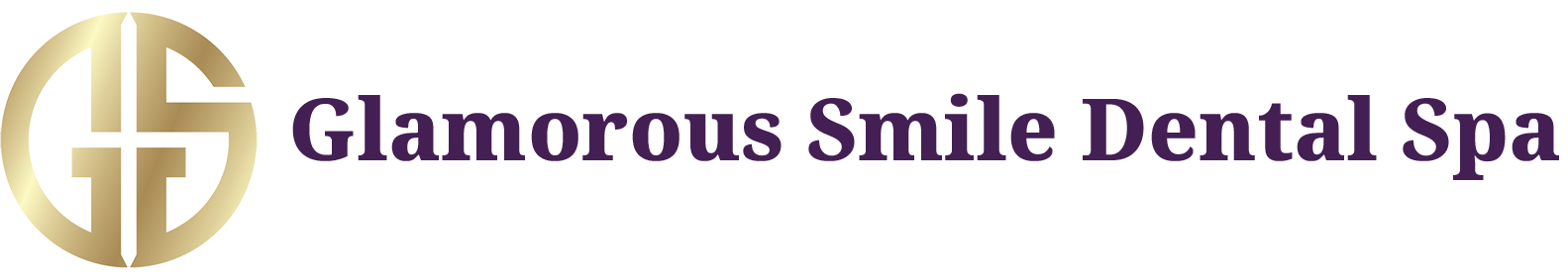 The image shows a logo with text that reads  GLAMOROUS SMILE DENTAL SPA  and features a stylized smiley face, set against a background that has a gradient from white at the top to gray at the bottom.